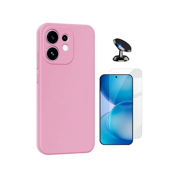 Kit Vidro Clearglass + Capa Silicone Líquido + Suporte Magnético PHONECARE Para Oppo Reno16 - Rosa