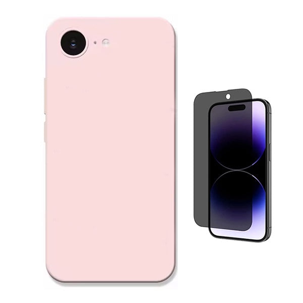 Kit Vidro Anti-Spy + Capa Silicone Líquido PHONECARE Para Apple iPhone 17e - Rosa
