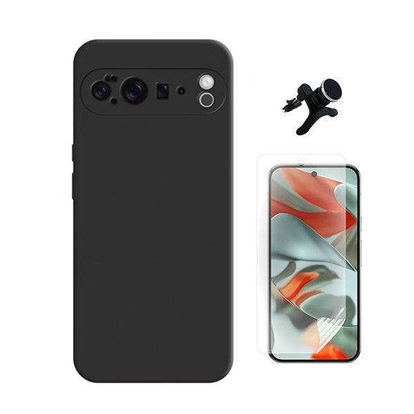 Kit Película Hydrogel Frente + Capa Silicone Líquido +  Suporte Reforçado PHONECARE Para Google Pixel 10 Pro XL  - Preto
