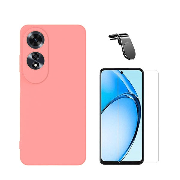 Kit Vidro Clearglass + Capa Silicone Líquido + Suporte Magnético L Safe Driving para Oppo A60 - Rosa