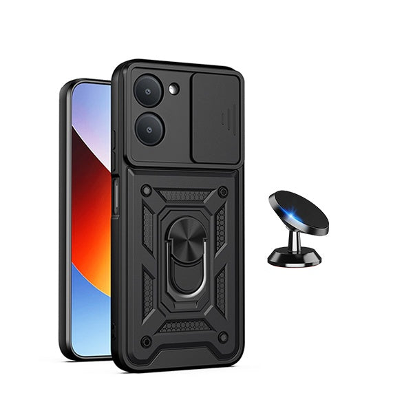 Kit Suporte Magnético + Capa Magnetic Slide Window PHONECARE Para Xiaomi Redmi A7 4G - Preto