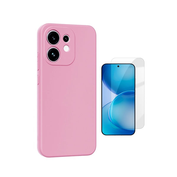 Kit Vidro Clearglass + Capa Silicone Líquido PHONECARE Para Oppo Reno16 - Rosa
