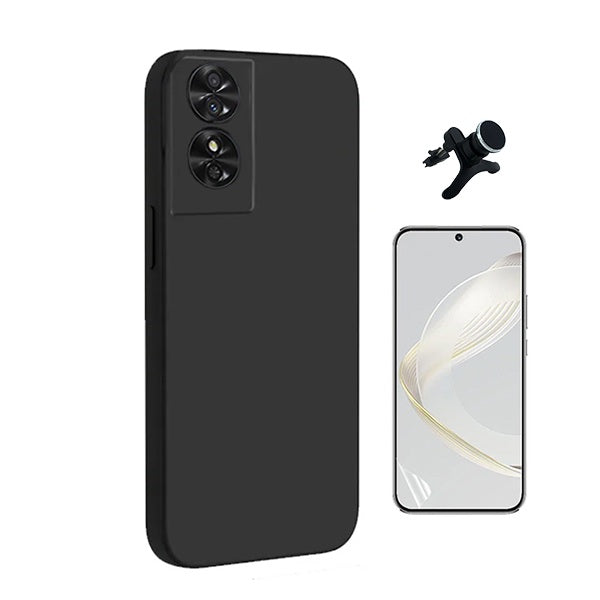 Kit Película Hydrogel Frente + Capa Silicone Líquido +  Suporte Reforçado Phonecare Para TCL 50 SE - Preto