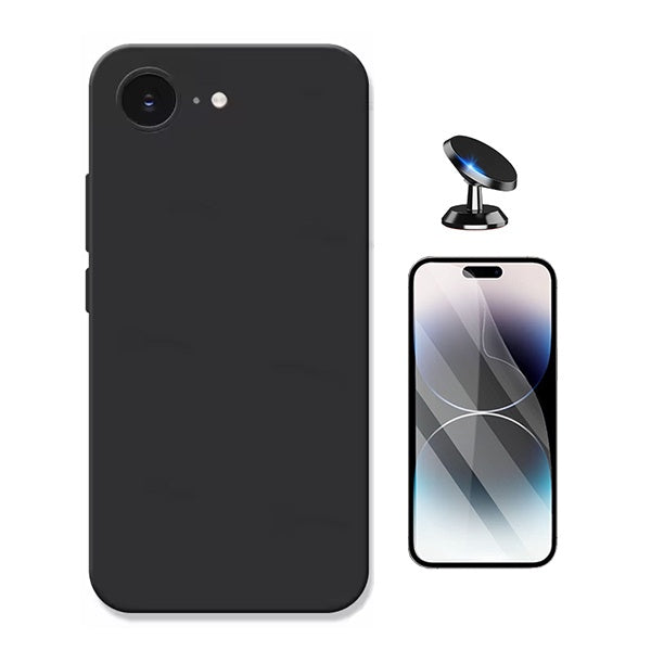 Kit Película Hydrogel Frente + Capa Silicone Líquido + Suporte Magnético PHONECARE Para Apple iPhone 17e - Preto