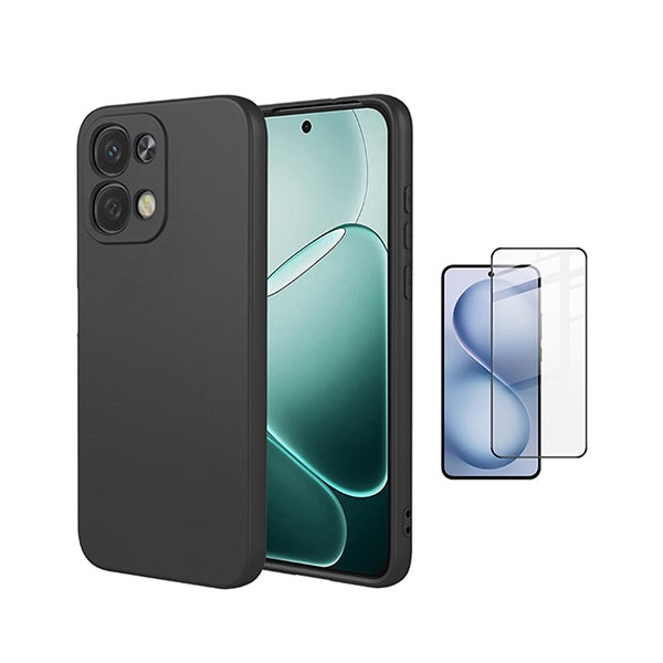 Kit Vidro Temperado + Capa Silicone Líquido PHONECARE Para Oppo A6 Pro 4G - Preto
