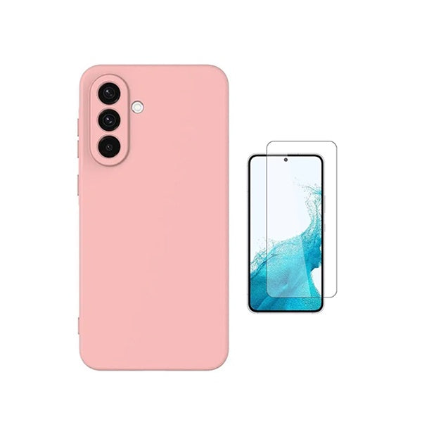Kit Vidro Clearglass + Capa Silicone Líquido PHONECARE Para Samsung Galaxy A37 5G - Rosa
