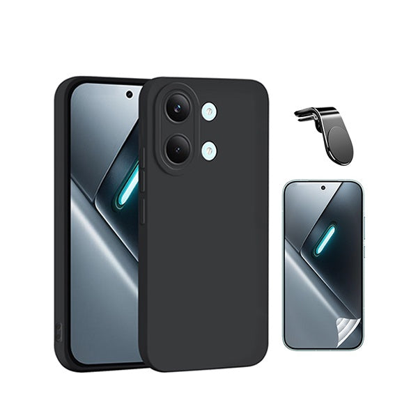 Kit Película Hydrogel Frente + Capa Silicone Líquido + Suporte L PHONECARE Para Xiaomi Poco X8 Pro Max - Preto