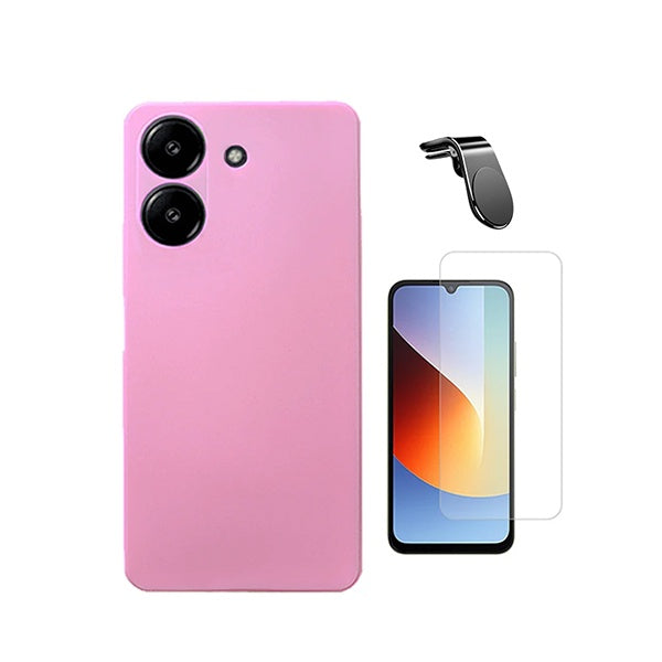 Kit Vidro Clearglass + Capa Silicone Líquido + Suporte L PHONECARE Para Xiaomi Redmi A7 4G - Rosa