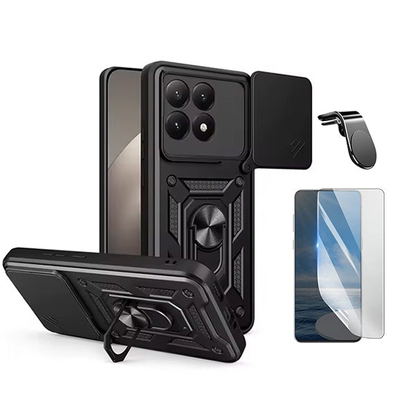 Kit Película Hydrogel Frente + Capa Magnetic Slide Window + Suporte L PHONECARE Para Xiaomi 15T 5G - Preto