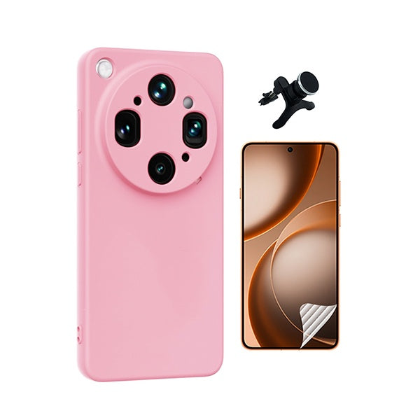 Kit Película Hydrogel Frente + Capa Silicone Líquido +  Suporte Reforçado PHONECARE Para Oppo Find X9 Ultra - Rosa