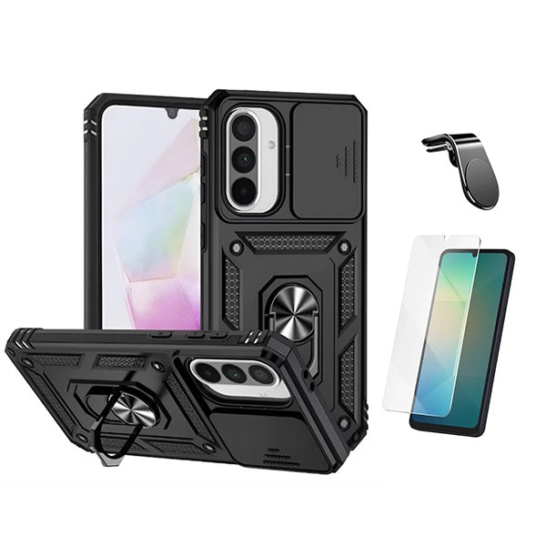 Kit Vidro Clearglass + Capa Magnetic Slide Window + Suporte L PHONECARE Para Samsung Galaxy A17 5G - Preto