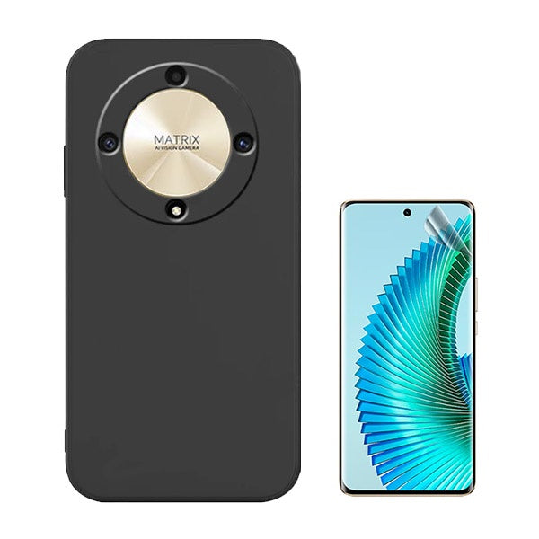 Kit Película Hydrogel Full Cover Frente + Capa Silicone Líquido para Honor Magic6 Lite - Preto