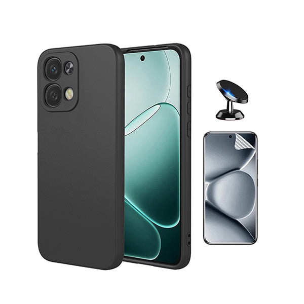 Kit Película Hydrogel Frente + Capa Silicone Líquido + Suporte Magnético PHONECARE Para Oppo A6 Pro 4G - Preto