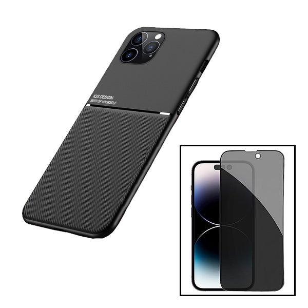 Kit Capa Magnetic Lux + Anti-Spy 5D Full Cover para Apple iPhone 15 Plus - Preto
