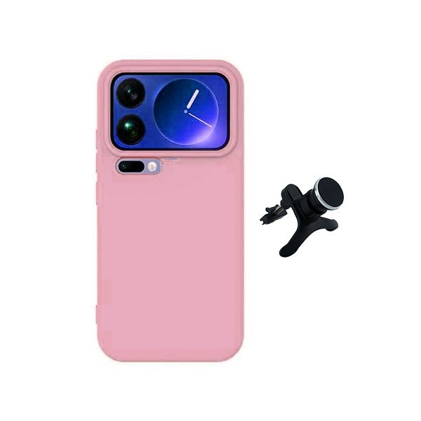 Kit Suporte Magnético Reforçado + Capa Silicone Líquido PHONECARE Para Xiaomi 17 Pro Max 5G - Rosa