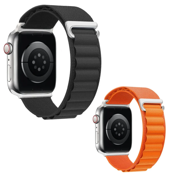 Kit 2x Bracelete Nylonsense Alpine M  PHONECARE Para Apple Watch Ultra 3 - Preto / Laranja