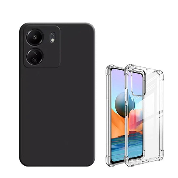 Kit Capa Silicone + Superprotect Para Xiaomi Redmi 13C - Preto / Transparente