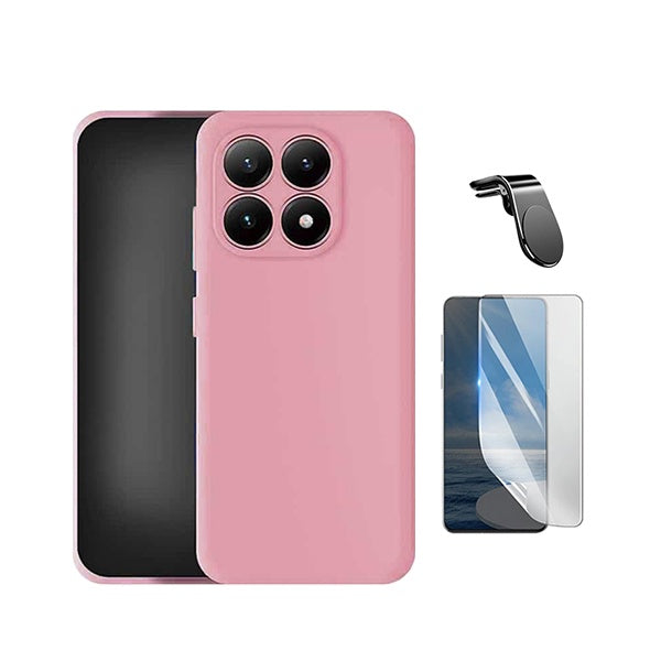 Kit Película Hydrogel Frente + Capa Silicone Líquido + Suporte L PHONECARE Para Xiaomi 17 5G - Rosa
