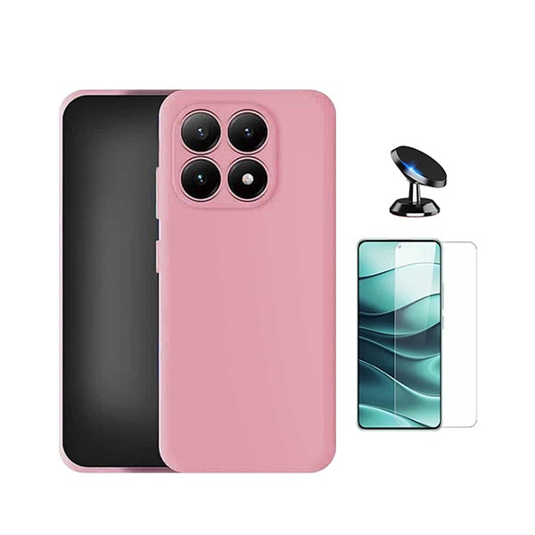 Kit Vidro Clearglass + Capa Silicone Líquido + Suporte Magnético PHONECARE Para Xiaomi 17 5G - Rosa