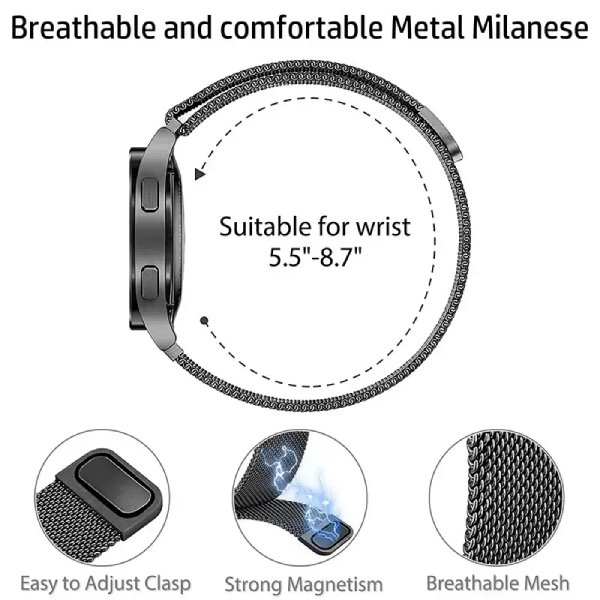 Bracelete Milanese Loop Fecho Magnético PHONECARE Para Samsung Galaxy Watch8 44mm Bluetooth - Preto
