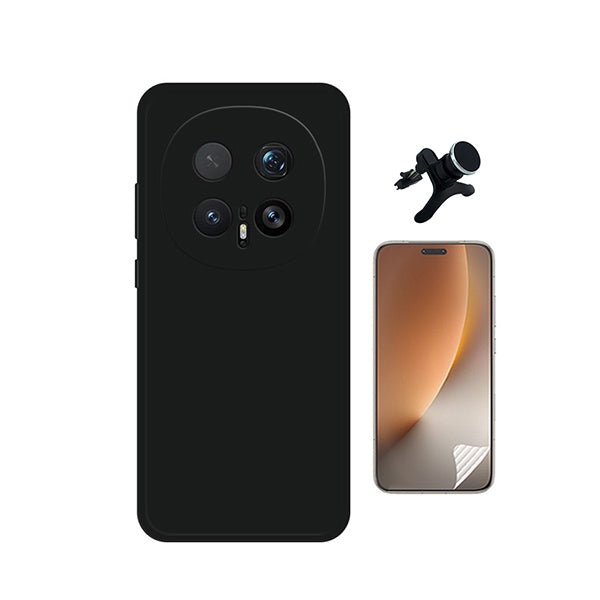 Kit Película Hydrogel Frente + Capa Silicone Líquido +  Suporte Reforçado PHONECARE Para Honor Magic8 Pro - Preto
