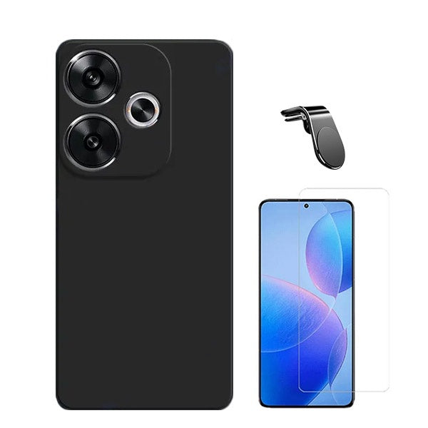 Kit Vidro Clearglass + Capa Silicone Líquido + Suporte Magnético L Safe Driving para Xiaomi Poco F6 - Preto