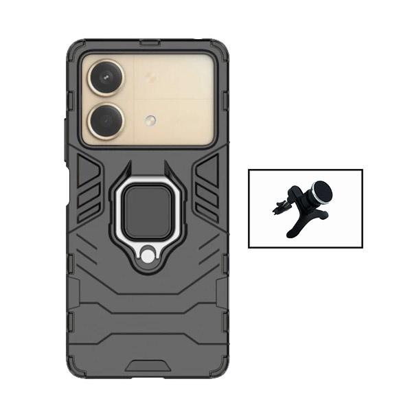 Kit Suporte Magnético de Carro Reforçado + Capa 3X1 Military Defender para Xiaomi Poco X6 Neo - Preto