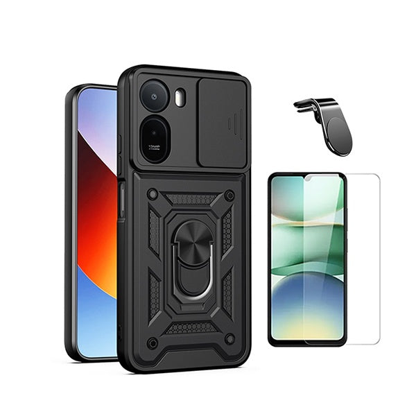 Kit Vidro Clearglass + Capa Magnetic Slide Window + Suporte L PHONECARE Para Xiaomi Redmi A7 Pro - Preto
