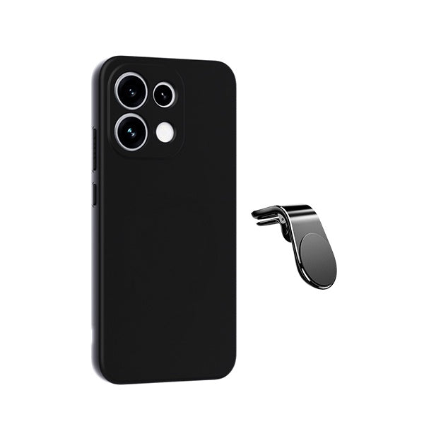 Kit Suporte L + Capa Silicone Líquido PHONECARE Para Oppo Reno16 FS 5G - Preto