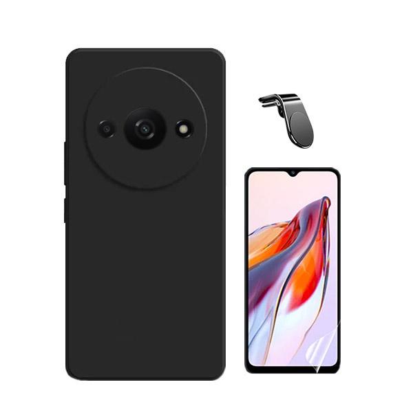 Kit Película Hydrogel Full Cover Frente + Capa Silicone Líquido + Suporte Magnético L Safe Driving Carro para Xiaomi Redmi A3 - Preto