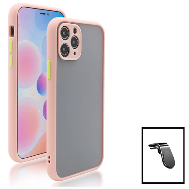 Kit Capa Anti Choque Camera Protection + Película 5D Full Cover + Suporte Magnético L Safe Driving Carro para Apple iPhone 13 Pro Max - Rosa