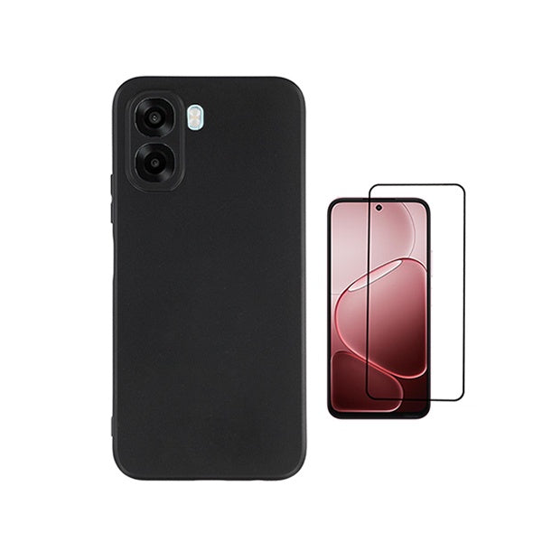 Kit Vidro Temperado + Capa Silicone Líquido PHONECARE Para Oppo A6x - Preto