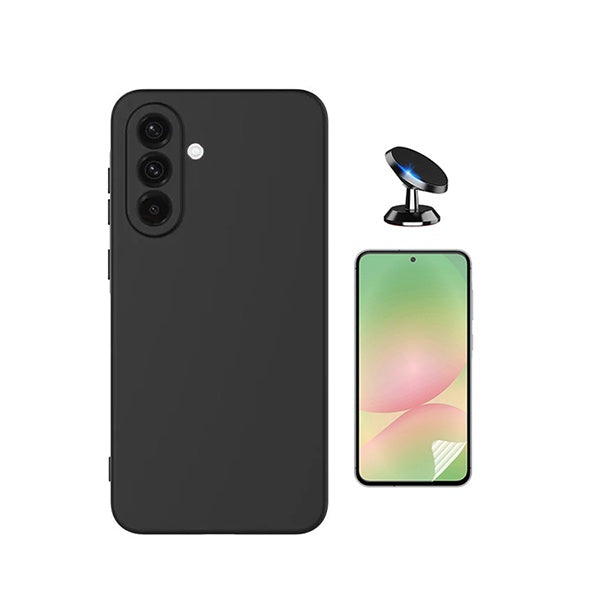 Kit Película Hydrogel Frente + Capa Silicone Líquido + Suporte Magnético PHONECARE Para Samsung Galaxy A57 5G - Preto