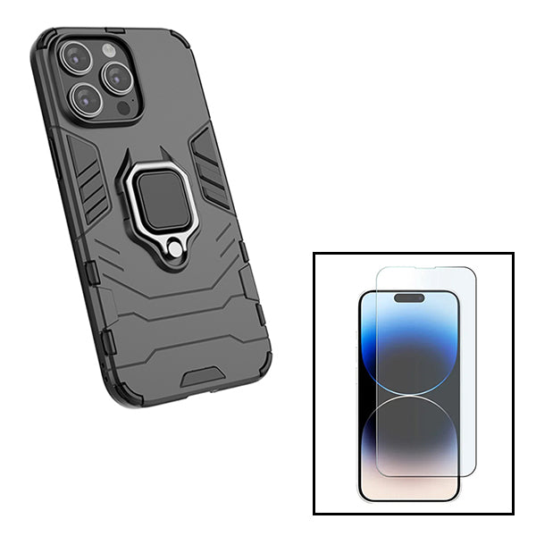 Kit Vidro Clearglass + Capa 3X1 Military Defender para Apple iPhone 15 Plus - Preto