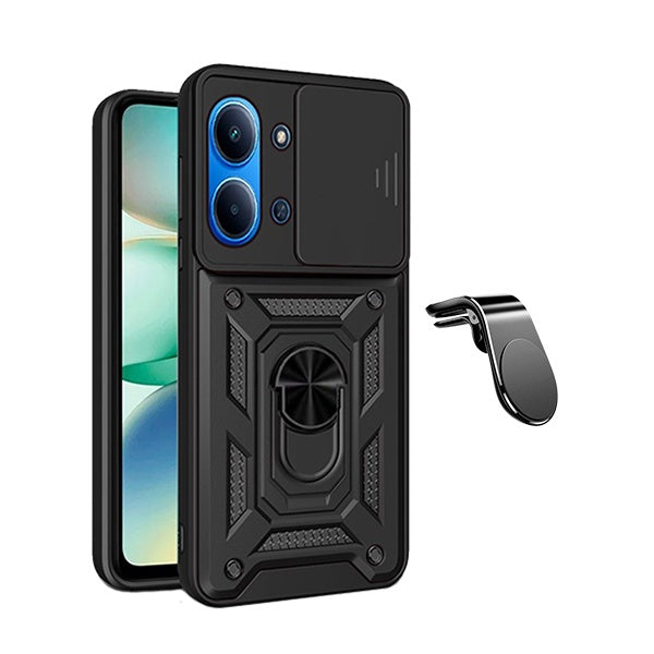 Kit Suporte L + Capa Magnetic Slide Window PHONECARE Para Xiaomi Poco C85 - Preto