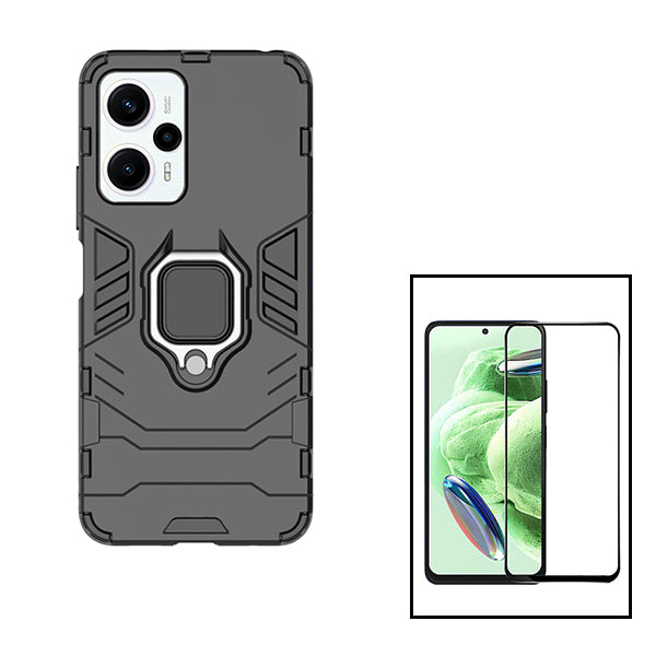 Kit Vidro Premium Full Cover + Capa 3X1 Military Defender para Xiaomi Poco F5 - Preto