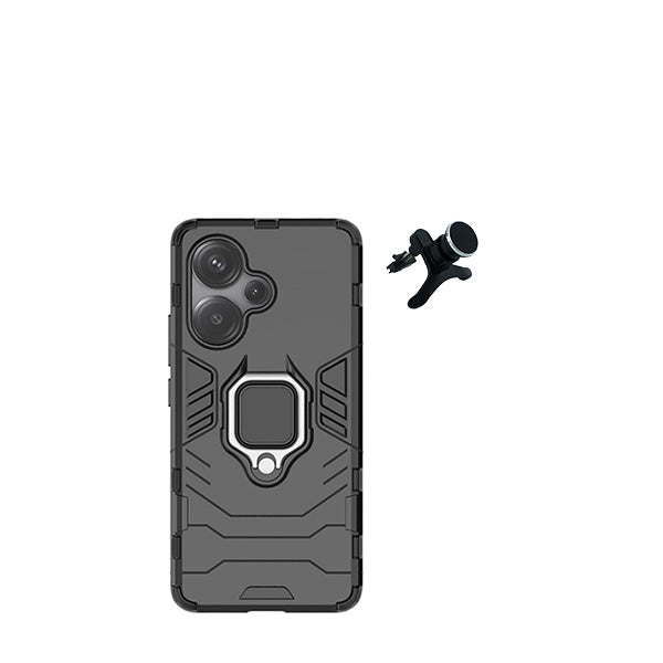Kit Suporte Magnético de Carro Reforçado + Capa 3X1 Military Defender para Xiaomi Redmi Note 13 Pro+ - Preto