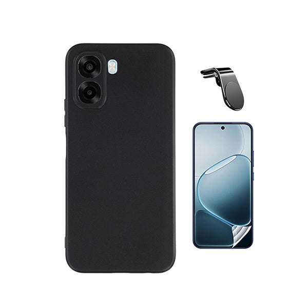 Kit Película Hydrogel Frente + Capa Silicone Líquido + Suporte L PHONECARE Para Oppo A6x - Preto