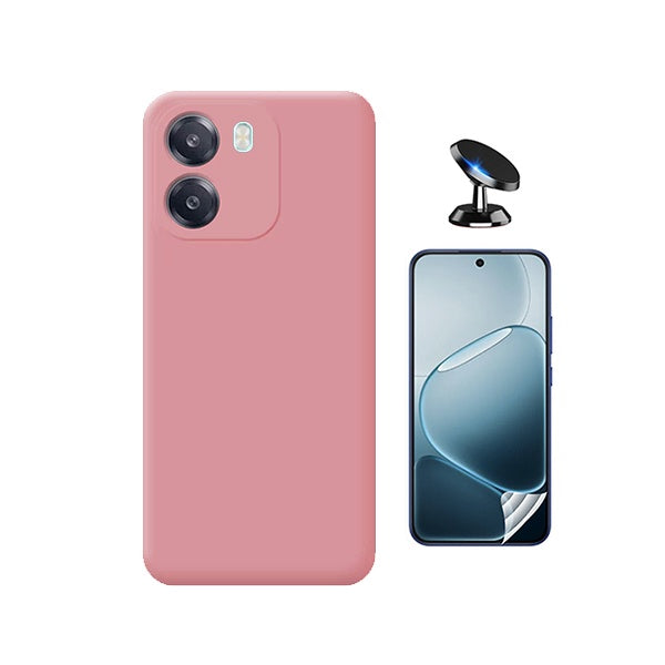 Kit Película Hydrogel Frente + Capa Silicone Líquido + Suporte Magnético PHONECARE Para Oppo A6 4G - Rosa