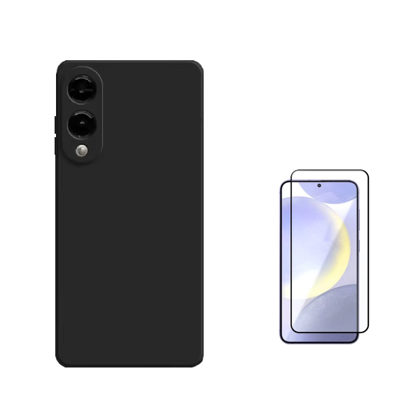Kit Vidro Temperado + Capa Silicone Líquido Phonecare Para Samsung Galaxy S25 Edge - Preto