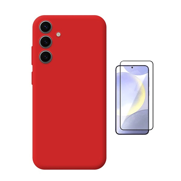 Kit Vidro Temperado + Capa Silicone Líquido Phonecare Para Samsung Galaxy S25 - Vermelha