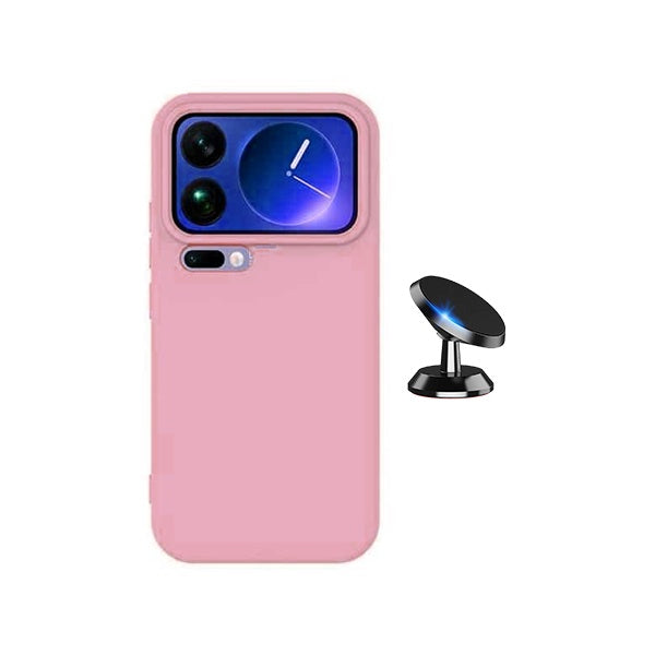 Kit Suporte Magnético + Capa Silicone Líquido PHONECARE Para Xiaomi 17 Pro Max 5G - Rosa