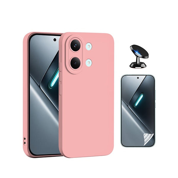 Kit Película Hydrogel Frente + Capa Silicone Líquido + Suporte Magnético PHONECARE Para Xiaomi Poco X8 Pro Max 5G - Rosa
