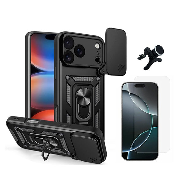 Kit Vidro Clearglass + Capa Magnetic Slide Window + Suporte Magnético Reforçado  PHONECARE Para Apple iPhone 18 Pro Max - Preto