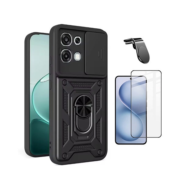 Kit Vidro + Capa Magnetic Slide Window + Suporte L PHONECARE Para Oppo A6 Pro 4G - Preto