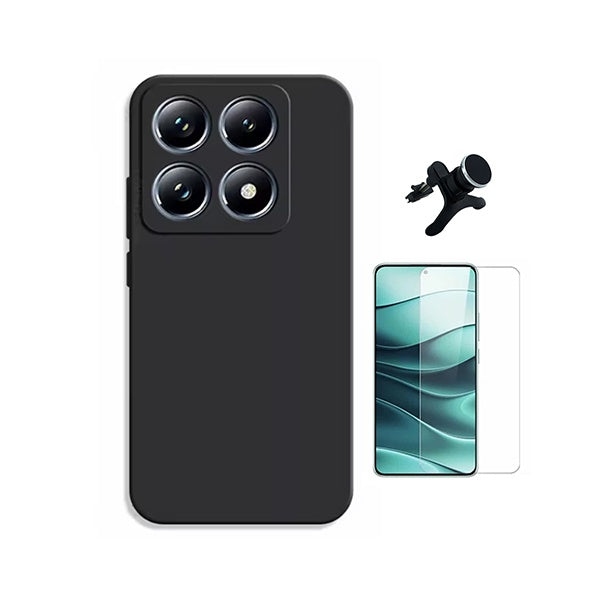 Kit Vidro Clearglass + Capa Silicone Líquido + Suporte Reforçado PHONECARE Para Xiaomi 15T 5G - Preto