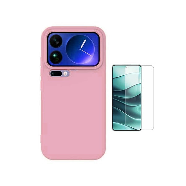 Kit Vidro Clearglass + Capa Silicone Líquido PHONECARE Para Xiaomi 17 Pro Max 5G - Rosa