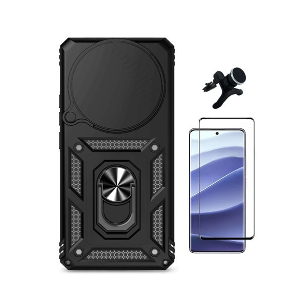 Kit Vidro + Capa Magnetic Slide Window + Suporte Reforçado PHONECARE Para Xiaomi Redmi Note 15 Pro + Plus - Preto