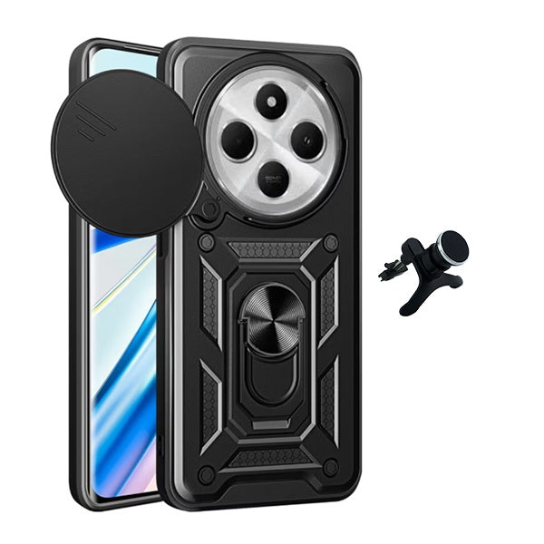 Kit Suporte Reforçado + Capa Magnetic Slide Window Phonecare Para Xiaomi Redmi 14C - Preto