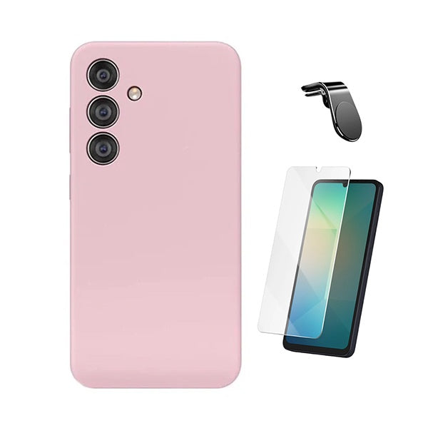 Kit Vidro Clearglass + Capa Silicone Líquido + Suporte L PHONECARE Para Samsung Galaxy A17 5G - Rosa